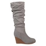Brinley Co. Womens Regular and Wide Calf Slouchy Faux Suede Mid-Calf Wedge Boots Grey, 11 Wide Calf screenshot. Shoes directory of Clothing & Accessories.
