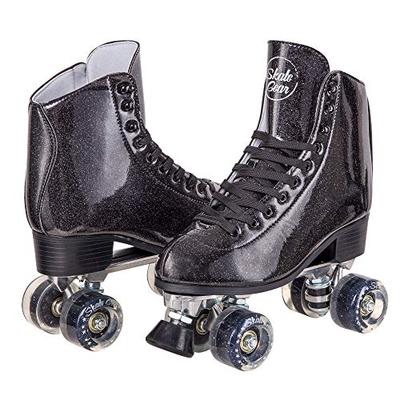 Cal 7 Sparkly Roller Skates for Indoor & Outdoor Skating, Faux Leather Quad Skate with Ankle Support