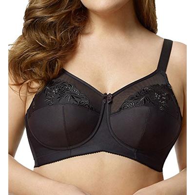 Elila Women's Plus Size Wirefree Full Coverage Embroidered Bra Black,44 C