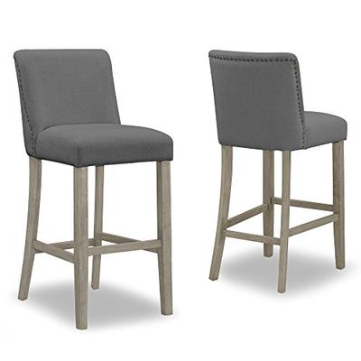 Set of 2 Aleco Grey Fabric Bar Stool with Metal Nail Head Accents
