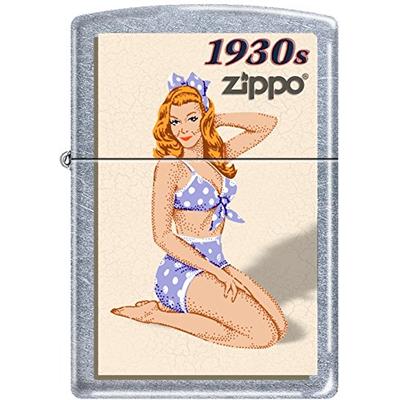 Zippo Windy Vintage Nose Art Blue Bikini Pinup 1930 Era Satin Chrome Lighter