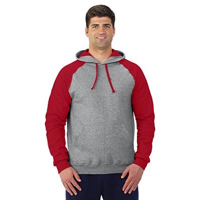 Jerzees mens 8 oz. 50/50 NuBlend Colorblock Raglan Pullover Hood(96CR)-OXFORD/TRUE RED-S