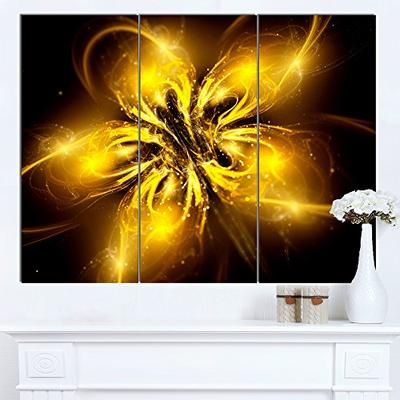 Designart MT14178-3P Shiny Gold Fractal Flower on Black - Floral Glossy Metal Wall Art,Gold,36x28