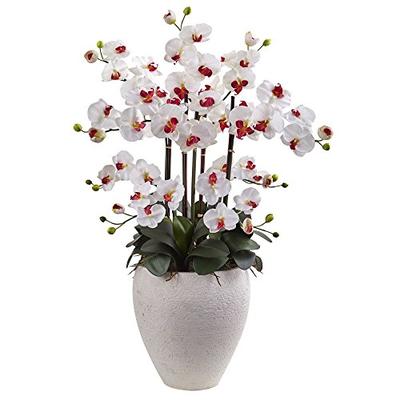 Nearly Natural 1420-WH Phalaenopsis Orchid Silk Arrangement with White Planter