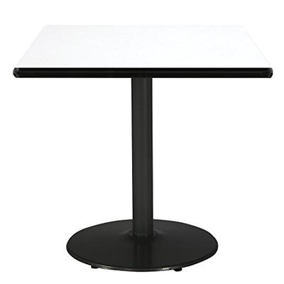 42" Square Pedestal Table with Crisp Linen Top, Round Black Base