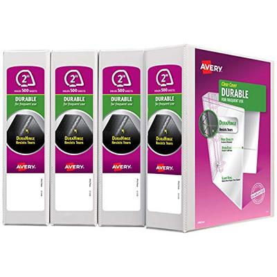 Avery Durable View Binder, 2" Slant Rings, 500-Sheet Capacity, DuraHinge, White, Multi Pack of 4 (17