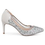 Brinley Co. Womens Kori Faux Suede Mesh Glitter Almond Toe Heels Silver, 11 Regular US screenshot. Shoes directory of Clothing & Accessories.