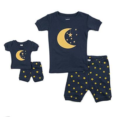 Leveret Shorts Matching Doll & Girl Moon & Stars 2 Piece Pajama Set 100% Cotton Size 10 Years