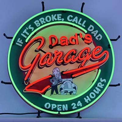 Neonetics Garage Neon Sign with Backing, If It's Broke, Call Dad, Open 24 Hours with Green and red H