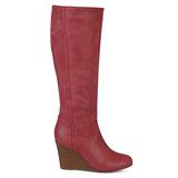 Brinley Co. Womens Regular and Wide Calf Round Toe Faux Leather Mid-Calf Wedge Boots Red, 7.5 Wide C screenshot. Shoes directory of Clothing & Accessories.