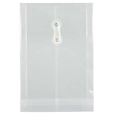 JAM PAPER Plastic Envelopes with Button & String Tie Closure - 4 1/4 x 9 1/4 - Clear - 12/Pack