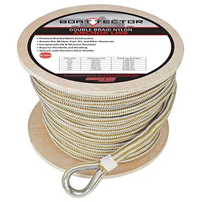 Extreme Max 3006.2273 BoatTector Double Braid Nylon Anchor Line with Thimble - 5/8" x 200', White &