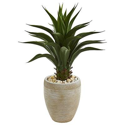 Nearly Natural 8110 Agave Artificial Sand Colored Planter Silk Plants Green