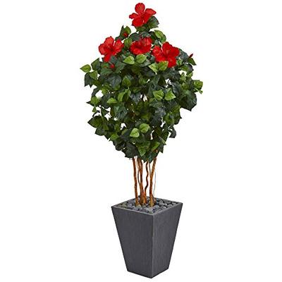 Nearly Natural Hibiscus Artificial Tree in Slate Planter 5'