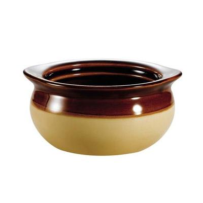 CAC OC-12-C Brown and Ivory 12 oz. Onion Soup Crock / Bowl - 24 / Case