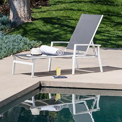 Hanover NAPLESCHS-W-Gry Naples Adjustable Chaise in Gray Sling and White Frame Outdoor Furniture