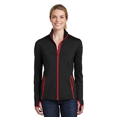 Sport-Tek Women's Sport-Wick Stretch Contrast Full-Zip Jacket LST853 Black/True Red XL