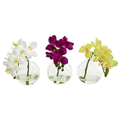 Nearly Natural Artificial (Set of 3) 9" Phalaenopsis Orchid Arrangement in Vase Multi/Color 3 Piece