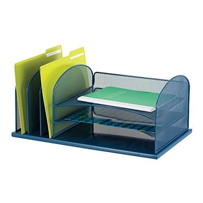 Safco Products Onyx Mesh 3 Sorter/3 Tray Desktop Organizer 3254BU, Blue Powder Coat Finish, Durable