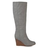 Brinley Co. Womens Regular and Wide Calf Round Toe Faux Leather Mid-Calf Wedge Boots Grey, 8.5 Regul screenshot. Shoes directory of Clothing & Accessories.