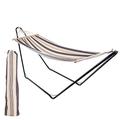 Harbour Housewares 276cm Navy Stripe Cotton Hammock with Metal Stand & Wooden Spreader Bars & Cotton Carry Bag - Outdoor Swining Garden & Camping Seat