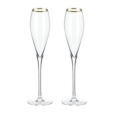Belmont Gold Rimmed Crystal Champagne Flutes by Viski (Set of 2) Rosé, Prosecco glasses