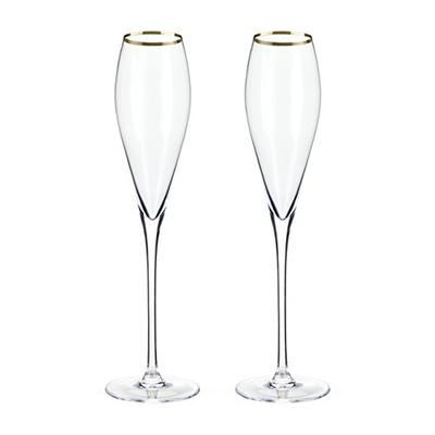 Belmont Gold Rimmed Crystal Champagne Flutes by Viski (Set of 2) Rosé, Prosecco glasses