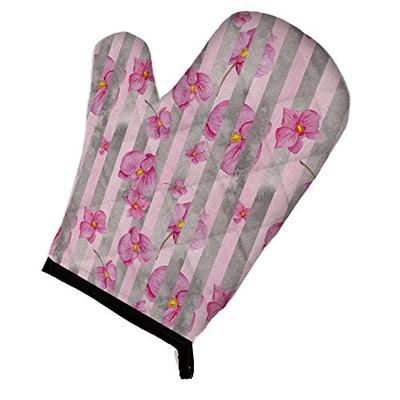 Caroline's Treasures BB7502OVMT Watercolor Pink Flowers Grey Stripes Oven Mitt, Large, multicolor