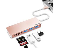 USB C Hub, EQUIPD 5 in 1 Aluminum Type C Adapter with 3 USB 3.0 Ports SD/SDHC/microSD Card Reader fo