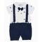 stylesilove Sailor Boat Print Faux Suspender Formal Wear Baby Boy Short Sleeve Romper (80/6-12 Month
