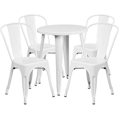 Flash Furniture 24'' Round White Metal Indoor-Outdoor Table Set with 4 Cafe Chairs