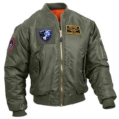 Rothco MA-1 Flight Jacket with Patches, Sage Green, M