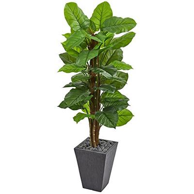 Nearly Natural Large Leaf Philodendron in Slate Planter 5'