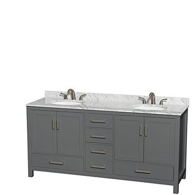 Wyndham Collection Sheffield 72 inch Double Bathroom Vanity in Dark Gray, White Carrara Marble Count