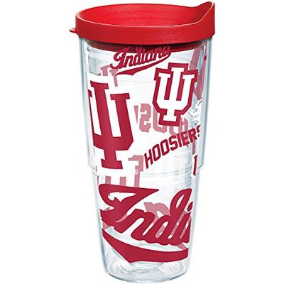 Tervis 1258228 Indiana Hoosiers All Over Insulated Tumbler with Wrap and Red Lid 24oz Clear