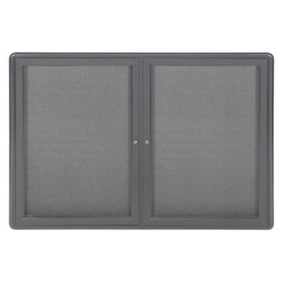 Ghent 34" x 47" 2-Door Ovation Fabric Bulletin Board, Gray Frame (OVG2-F91)