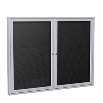 36"x60" 2-Door Satin Aluminum Frame Enclosed Flannel Letter Board, Black