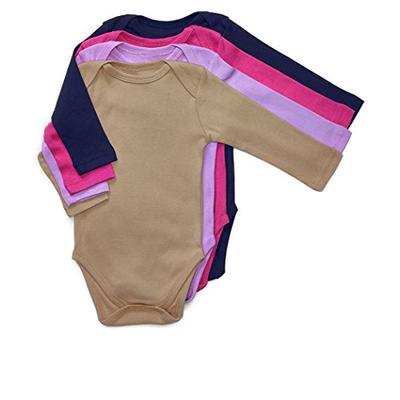 Leveret Long Sleeve 4-pack Solid Baby Girls Bodysuit 100% Cotton(6-12 Months, Multi)