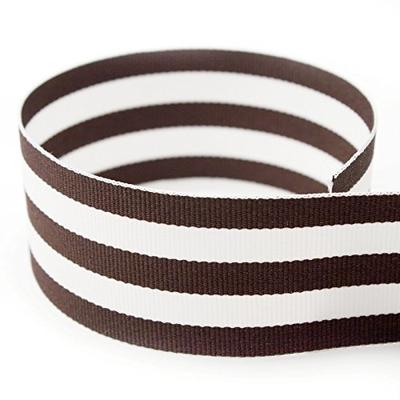 7/8" Brown & White Taffy Striped Grosgrain Ribbon - 20 Yards - USA Made - (Multiple Widths & Yardage