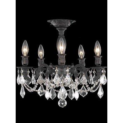 Elegant Lighting Rosalia Collection 5-Light Flush Mount with Royal Cut Golden Teak Crystals, Dark Br