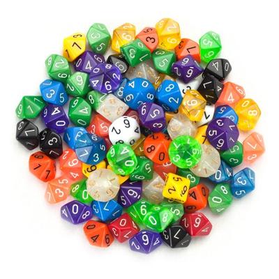 100+ Pack of Random D10 Polyhedral Dice in Multiple Colors By Wiz Dice