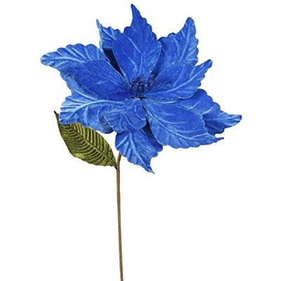 Vickerman QG162702 Poinsettia with 12" Flower Head & Paper wrapped wire Stem in 6/Bag, 22", Blue