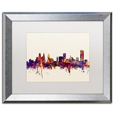 Buffalo New York Skyline by Michael Tompsett, White Matte, Silver Frame 16x20-Inch