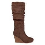 Brinley Co. Womens Regular and Wide Calf Slouchy Faux Suede Mid-Calf Wedge Boots Brown, 10 Wide Calf screenshot. Shoes directory of Clothing & Accessories.