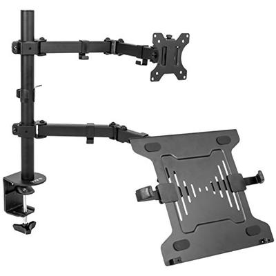 VIVO Full Motion Monitor + Laptop Desk Mount Articulating Double Center Arm Joint VESA Stand | Fits