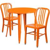 Flash Furniture 30'' Round Orange Metal Indoor-Outdoor Table Set with 2 Vertical Slat Back Chairs screenshot. Patio Furniture directory of Outdoor Furniture.