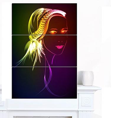 Design Art Illuminating Girl's Head Fractal Modern Portrait Canvas Art 28'' H x 36'' W x 1'' D 3P