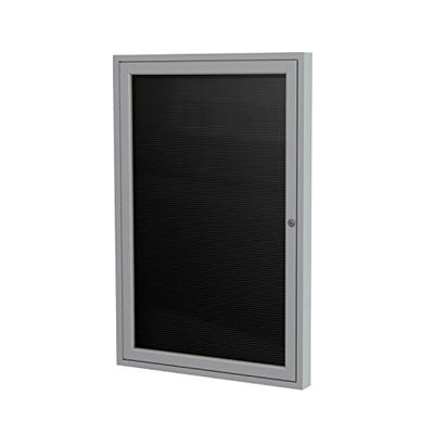 Ghent 2" x 1 1/2" 1 Door Outdoor Enclosed Vinyl Letter Board, Black Letter Panel, Satin Aluminum Fra