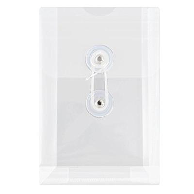 JAM PAPER Plastic Envelopes with Button & String Tie Closure - 4 1/4 x 6 1/4 - Clear - 12/Pack