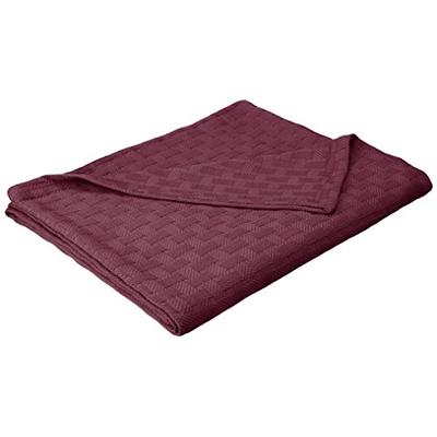 Superior Twin/Twin XL Blanket 100% Cotton, for All Season,Basket Weave Design, Plum